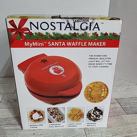 NEWNostalgia MyMini Christmas Santa Waffle‎ Maker Non Stick Easy Clean 5" - Picture 3 of 5